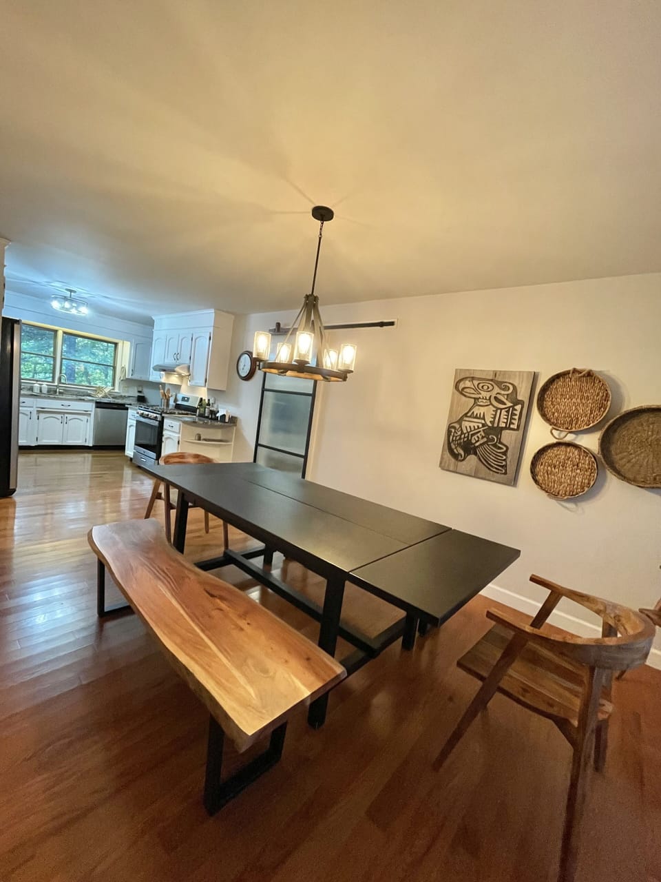 8+ seating on live edge benches and sheehan chairs is dining in style
