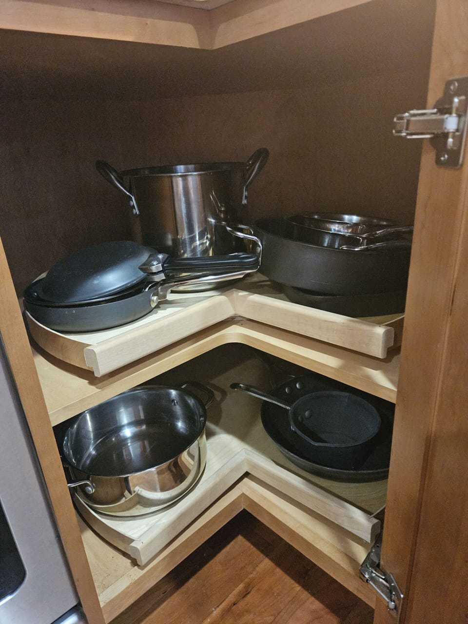 We are well stocked with pots, pans, baking dishes, measuring cups, and more.