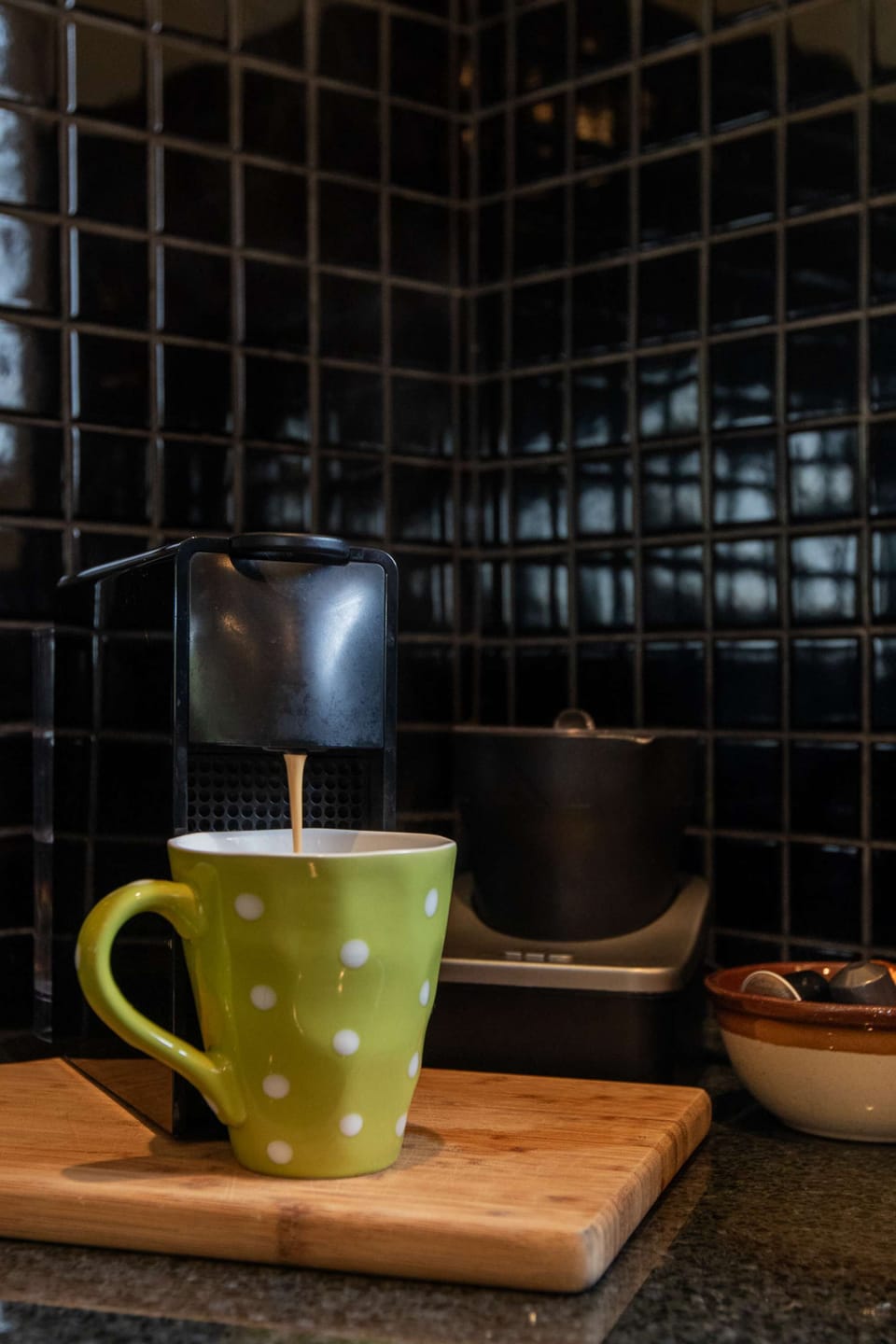 Nespresso Coffee Machine with milk frother. Some coffee pods supplied