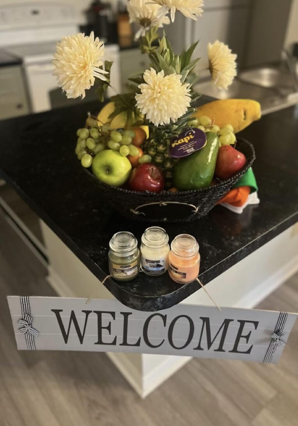 Welcome gift for each guests. This one included cat toys. Different each time.