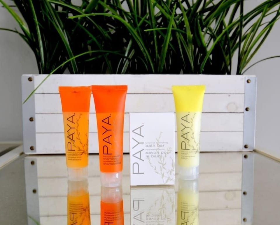 Complementary Paya shampoo, conditioner, bath bar & lotion