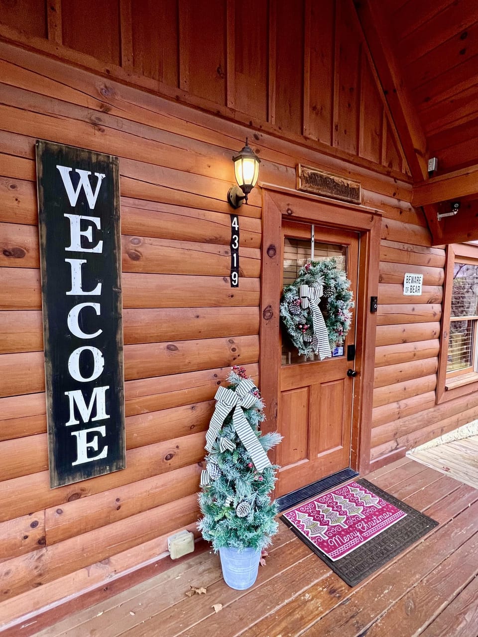 Cozy cabin entryway with warm wood accents and charm