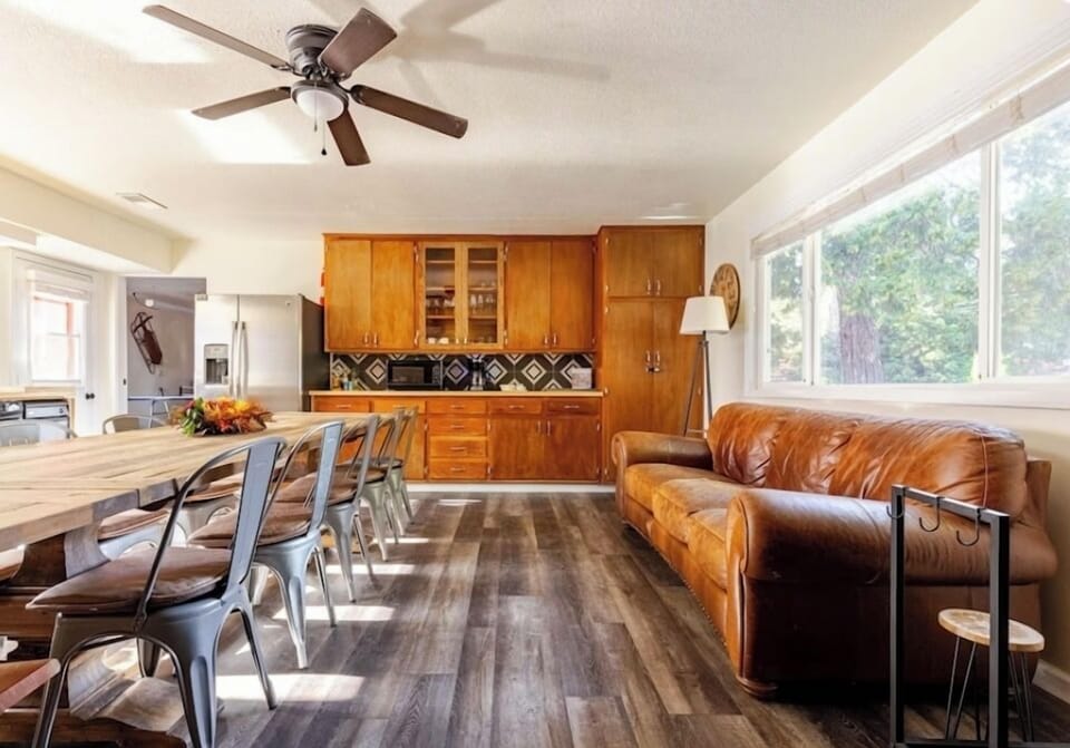 A couch that seats 3 to look at the view of Slate Mountain 