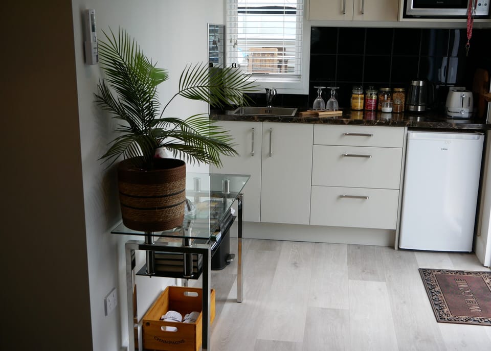 Fully equipped kitchenette with Air Fryer, toasted sandwich maker, microwave