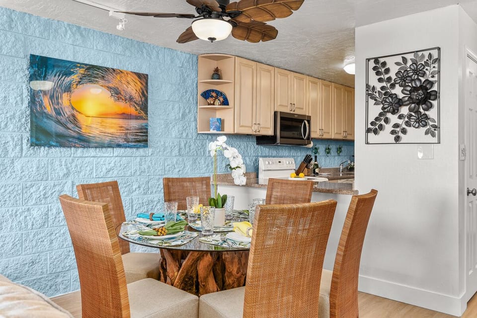 The kitchen will have olive oil, salt & pepper, pans, coffee maker, dishware, and flatware