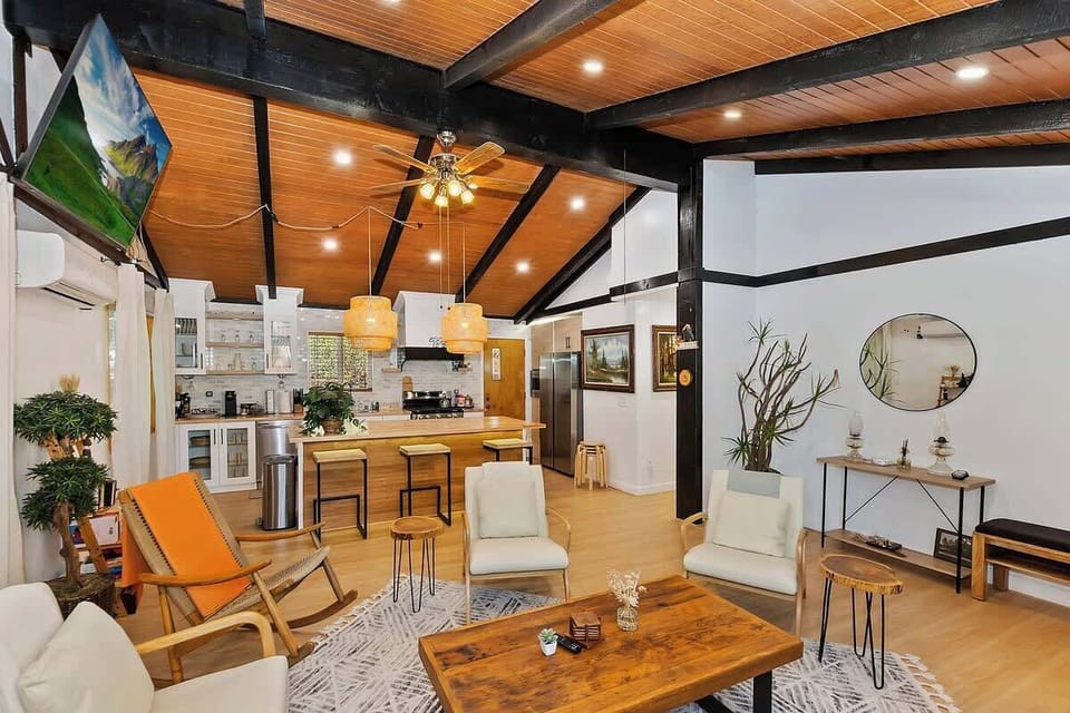 Living room and Kitchen with ceiling fan