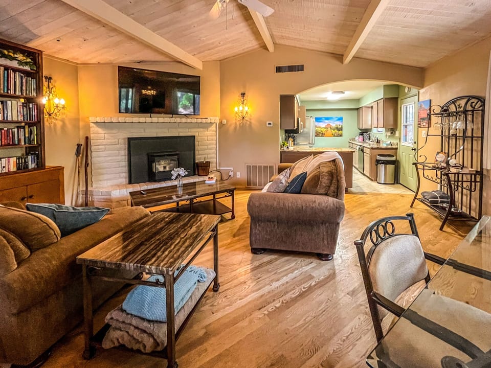 Open, single level floor plan- 
All hardwood floors