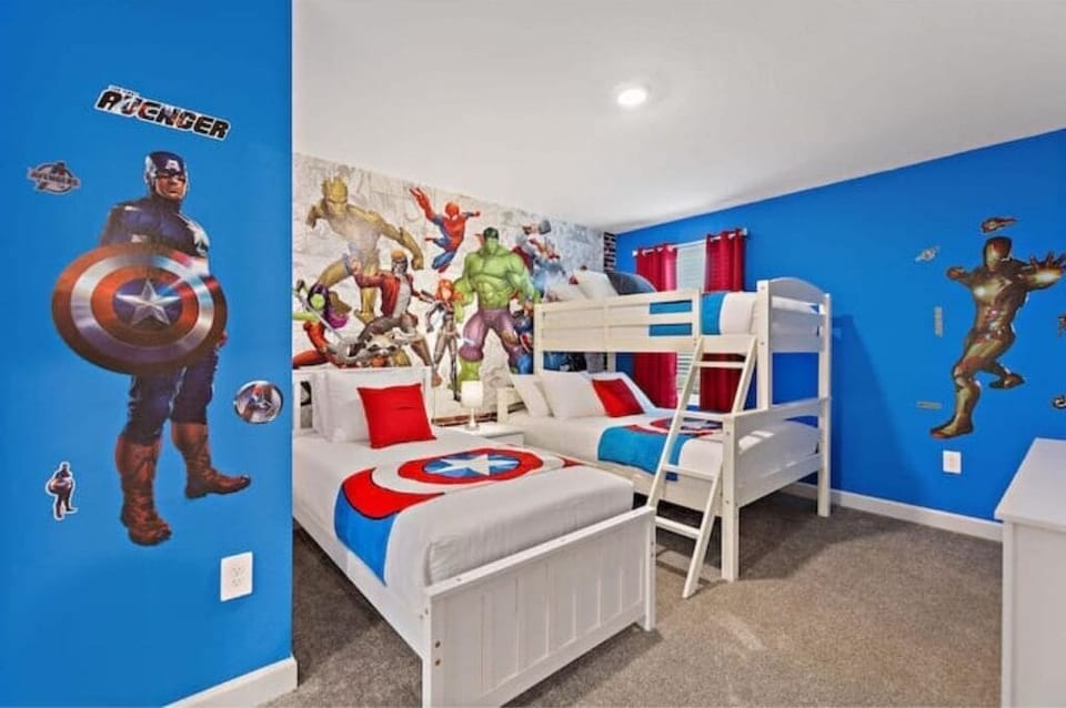 Bedroom # 4  Upstairs Bunk With Full Bottom, Top Twin Plus A Twin Superhero 