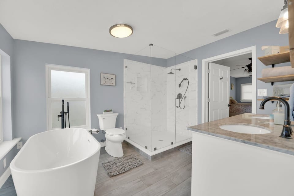 Relaxing Soaking Tub in the Master Bathroom in the Main House