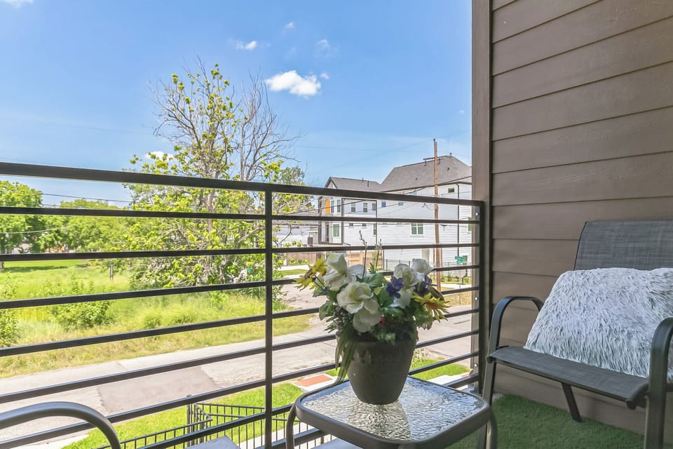 Balcony overlooking downtown skyline