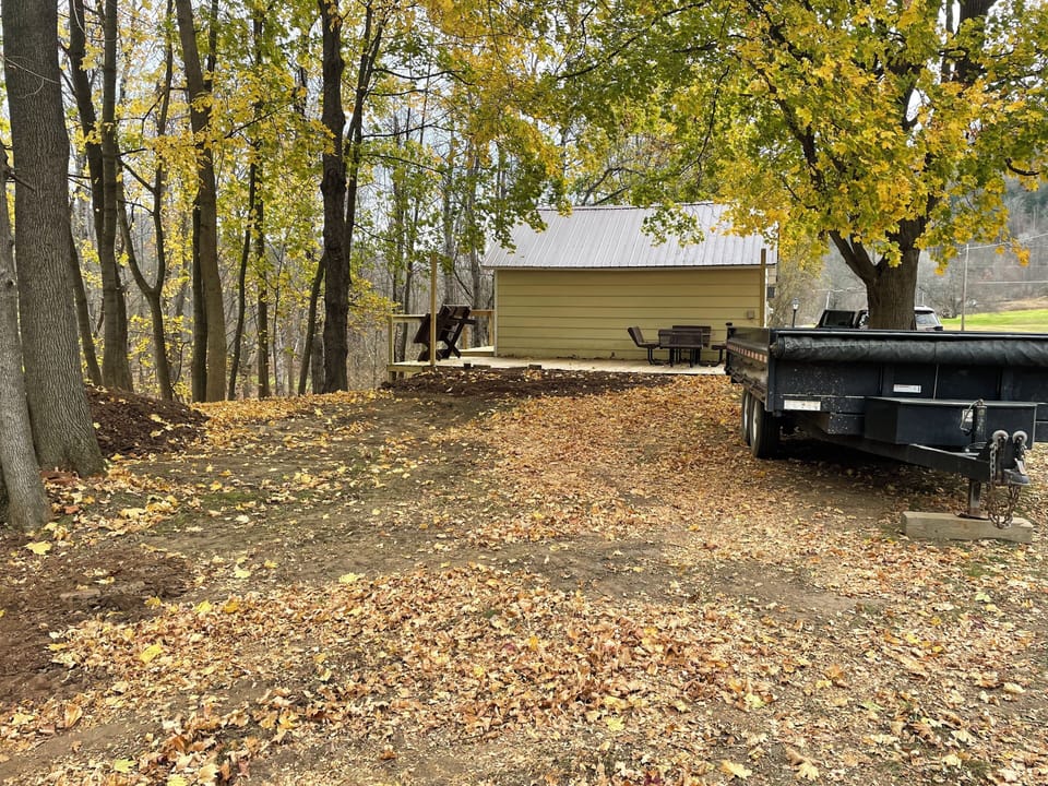 Outside with deck being finished
