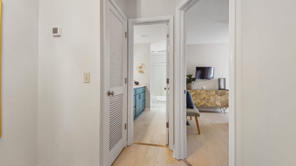 Secondary bathroom with lots of storage