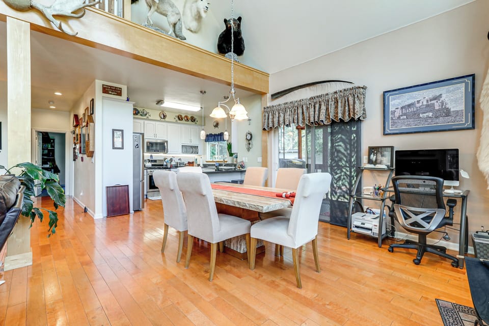 Dining Room | 1st Floor | Dishware/Flatware | High Chair | Desk w/ Monitor