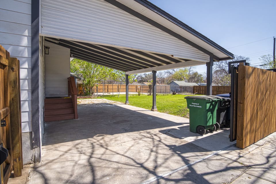Secure covered parking: Park your car worry-free in a designated covered space 