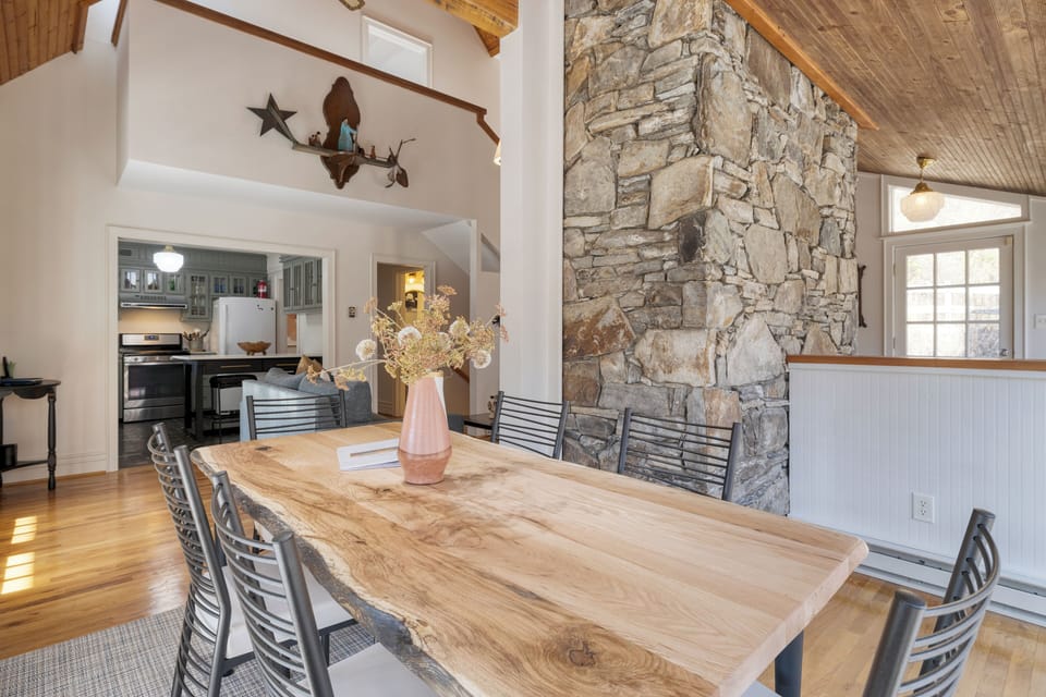 Our mountain home's dining room is a symphony of tastes and views.
