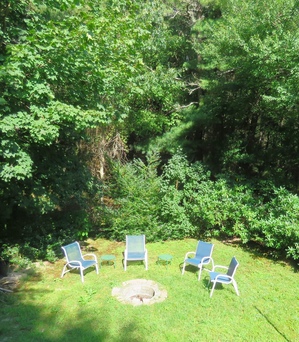 back yard with in ground fire pit