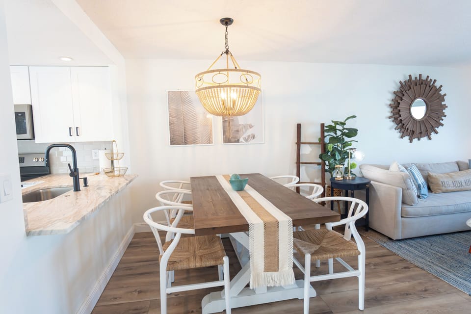 Take a seat with your whole party at this dining room table.