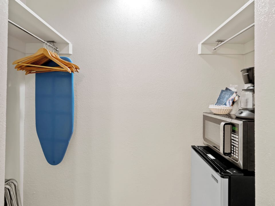 Microwave, Coffee Maker, and Mini Fridge