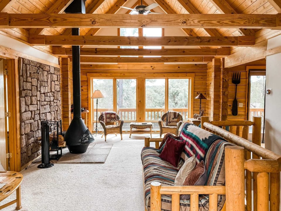 The view from our front door. Pitched ceilings and lots of natural light.