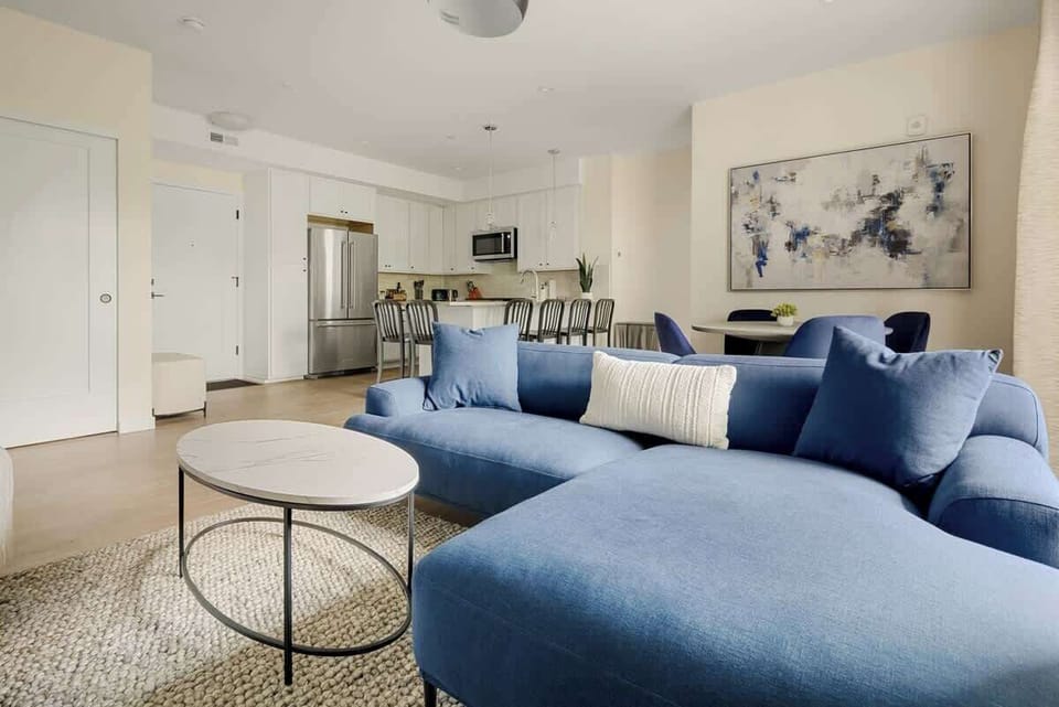 Living area and kitchen