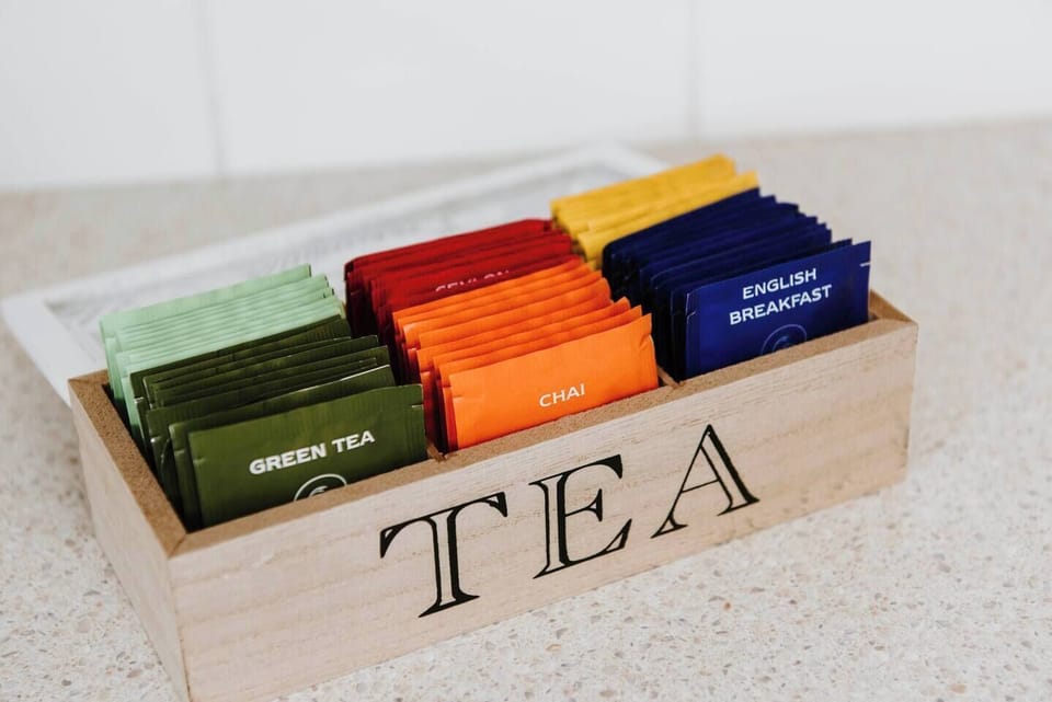 Savour a cuppa with complimentary tea bags provided.