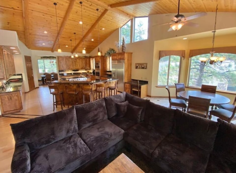 Couch area and kitchen