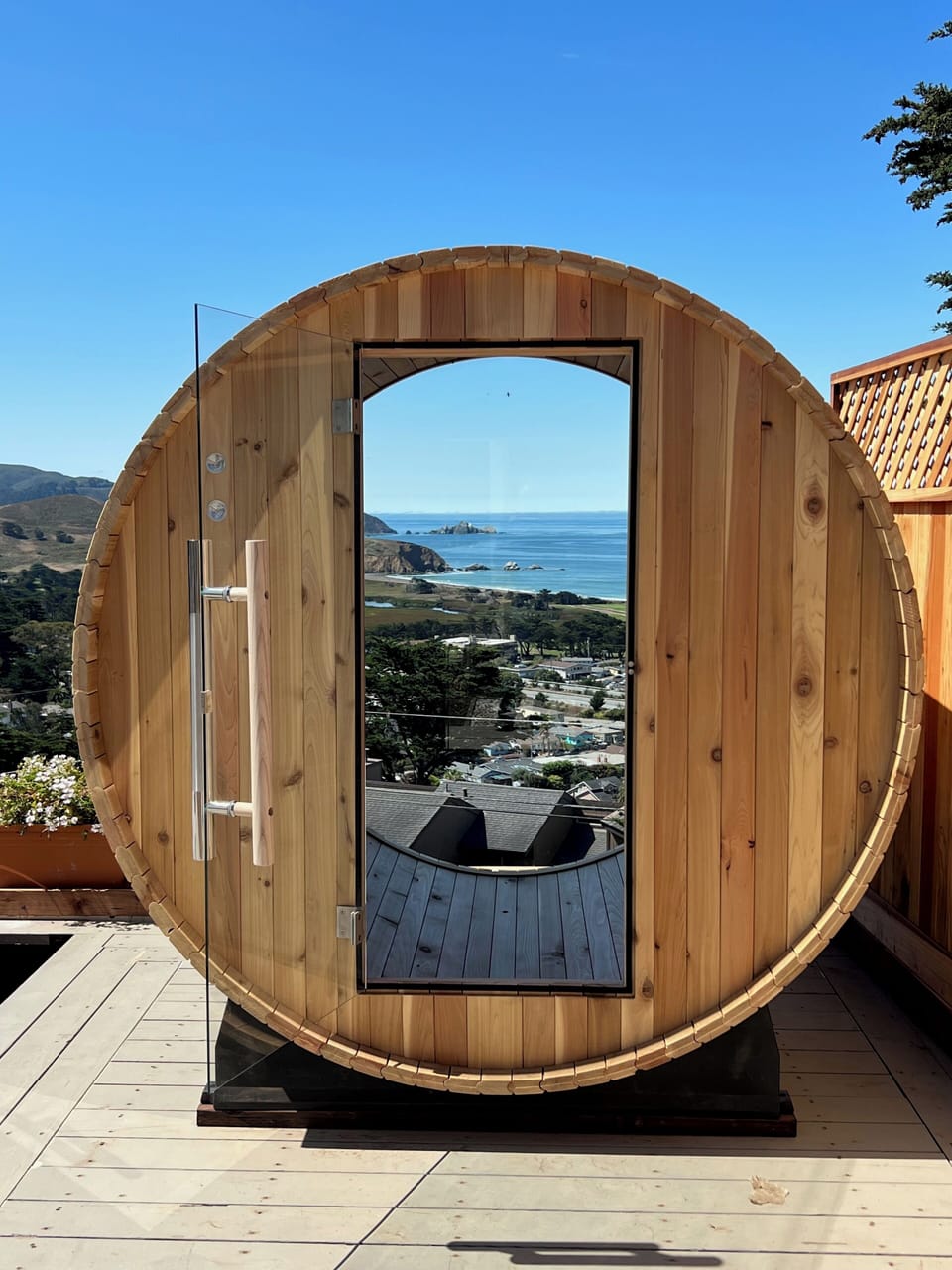 Watch the gray whales migrate from your hot sauna!