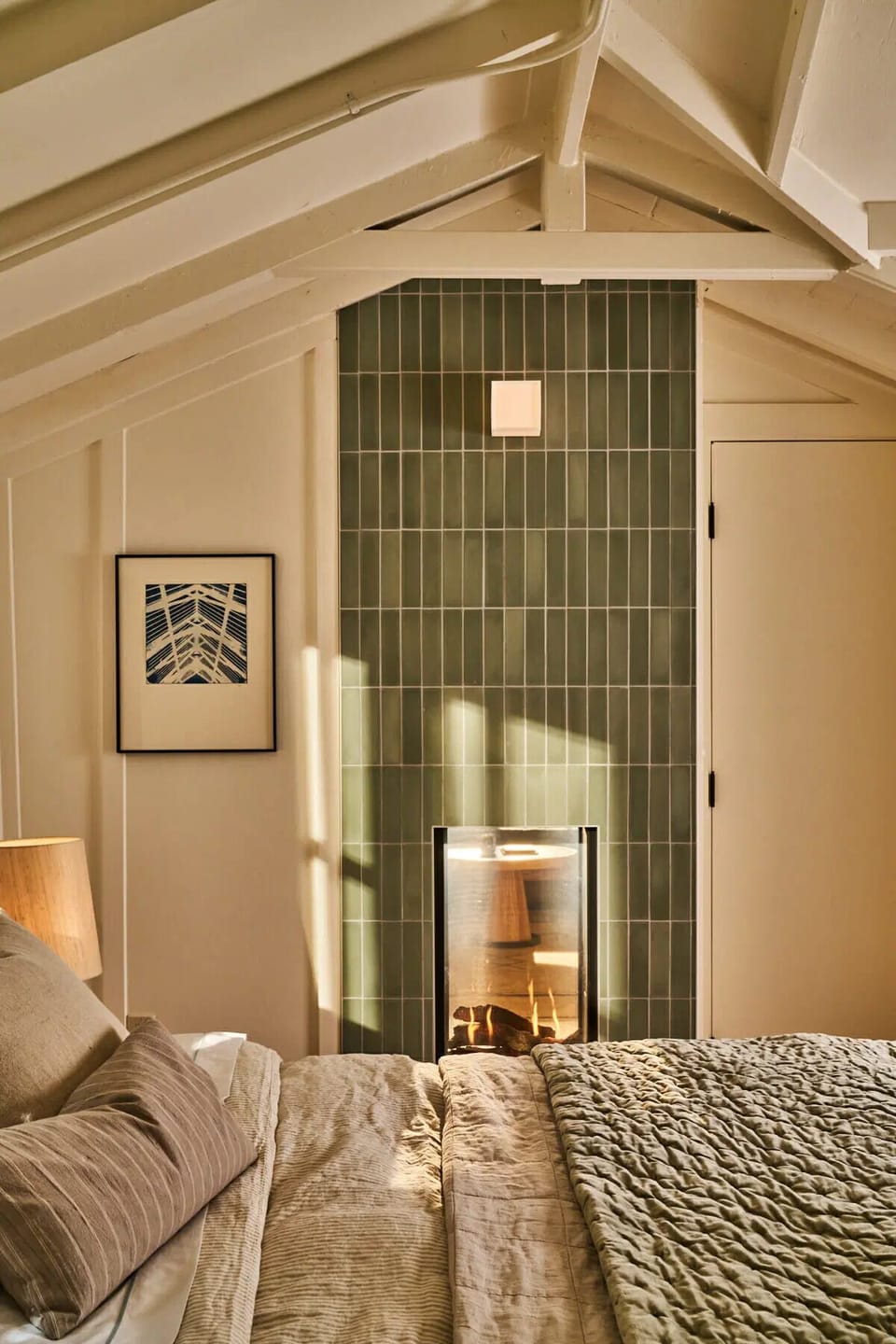 Savor golden-hour warmth with your own private fireplace retreat.