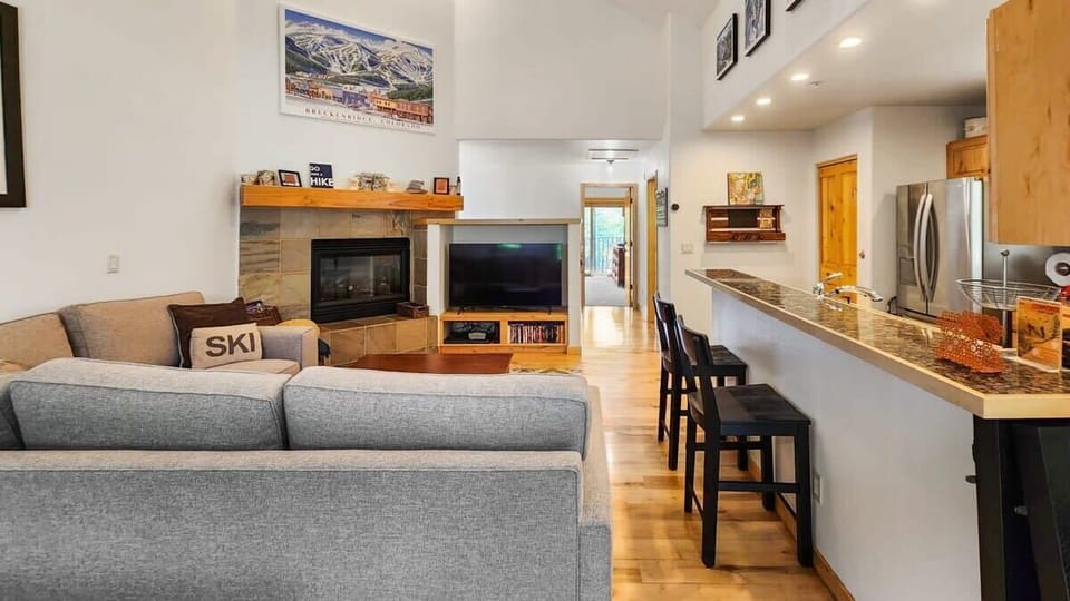 The living room/kitchen/dining room are all connected in one open room and have everything you need for entertaining and relaxing!