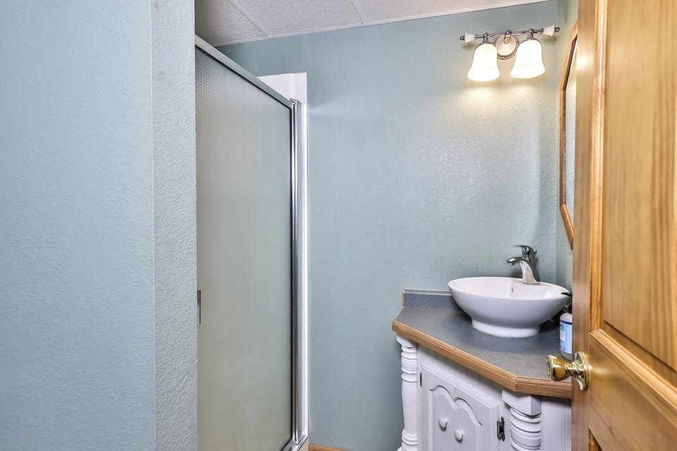 Cozy lower level bathroom with stand up shower