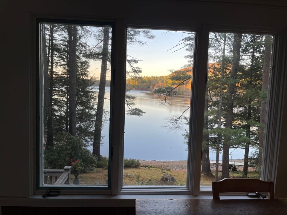 View of the lake from the porch dining area