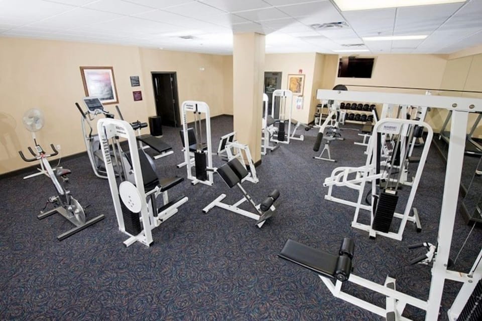 Keep your gym routine on track with the on-site fitness room