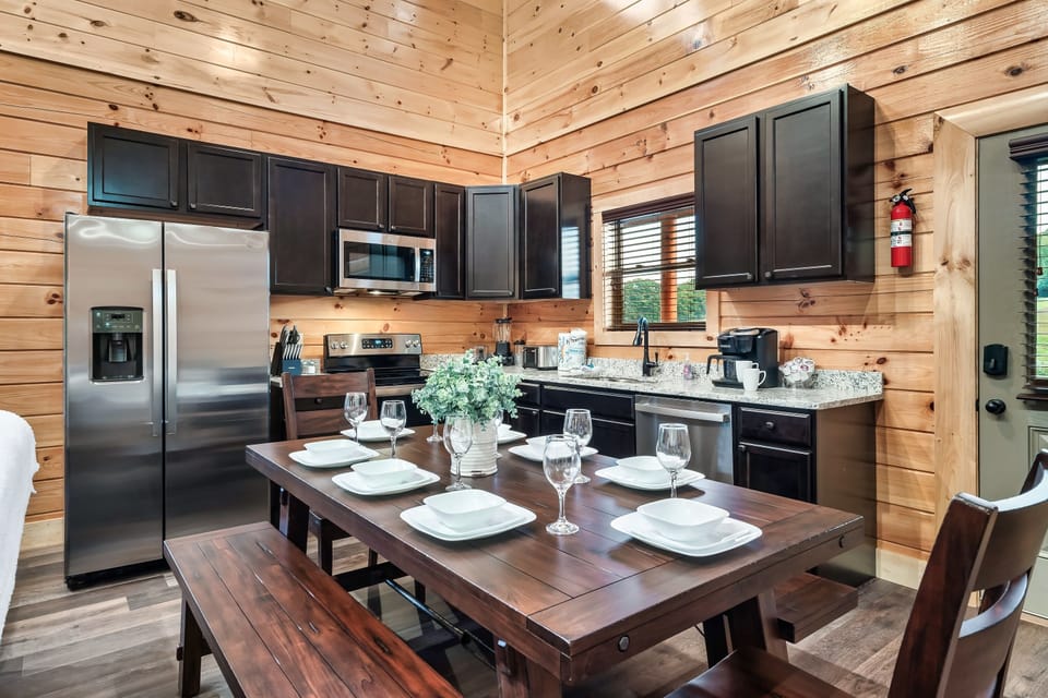 Enjoy our fully stocked kitchen complete with a combo Keurig coffee maker. 