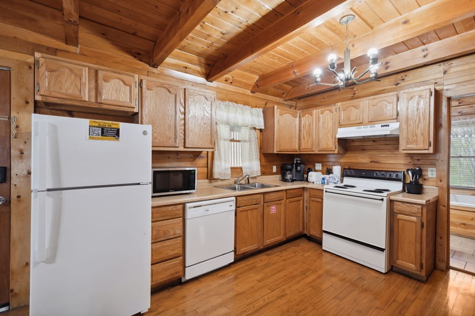 Indoors, Hardwood, Refrigerator, Kitchen, Stained Wood