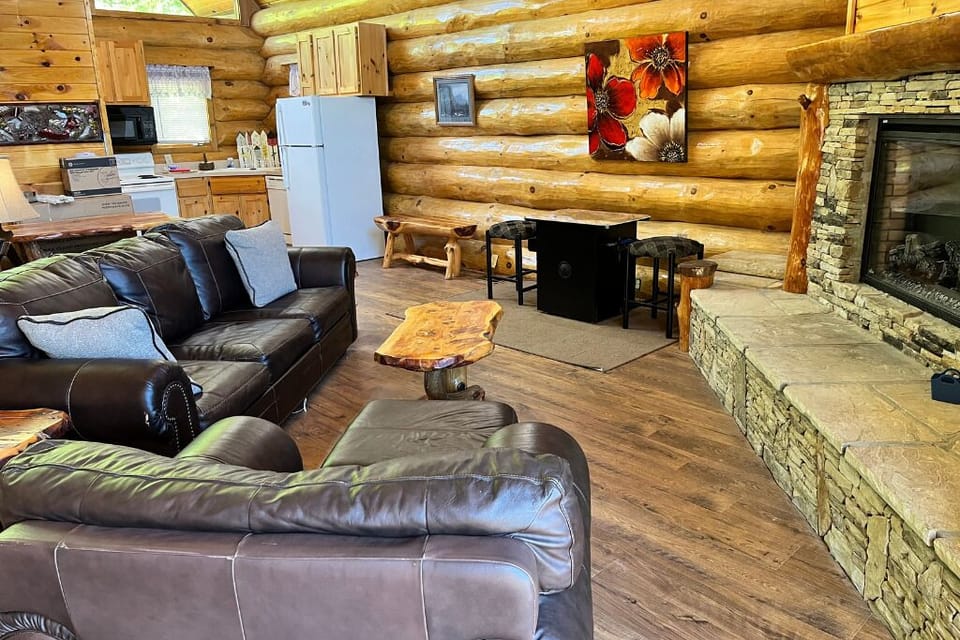 Indoors, Hardwood, Stained Wood, Refrigerator, Microwave