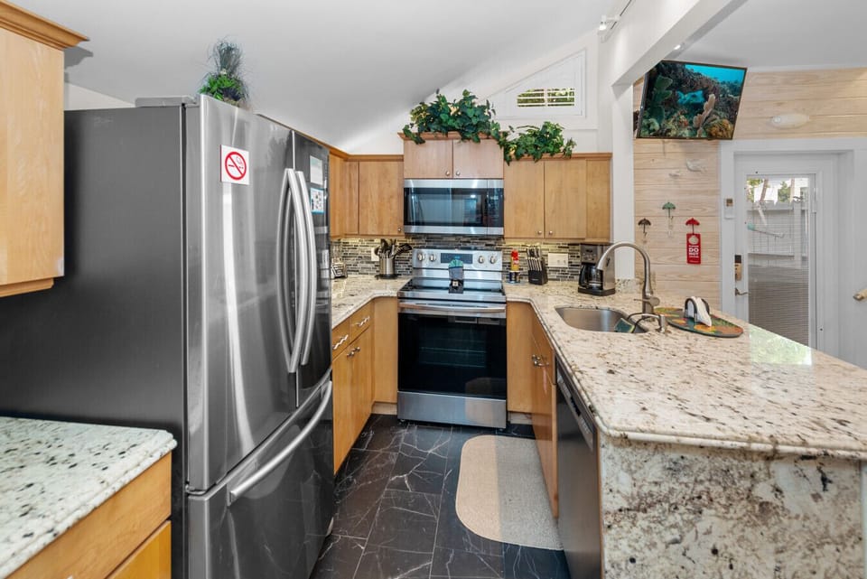 Full kitchen, frig/ice-maker, microwave, stove/oven, dishwasher, blender, etc.