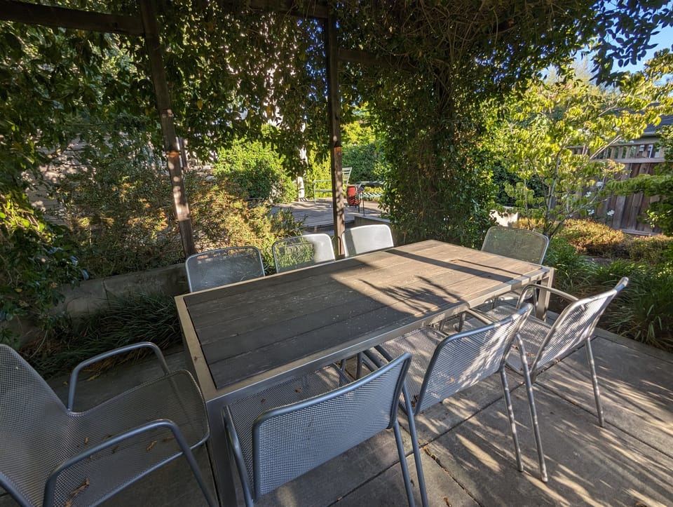 Trellis covered outdoor dining