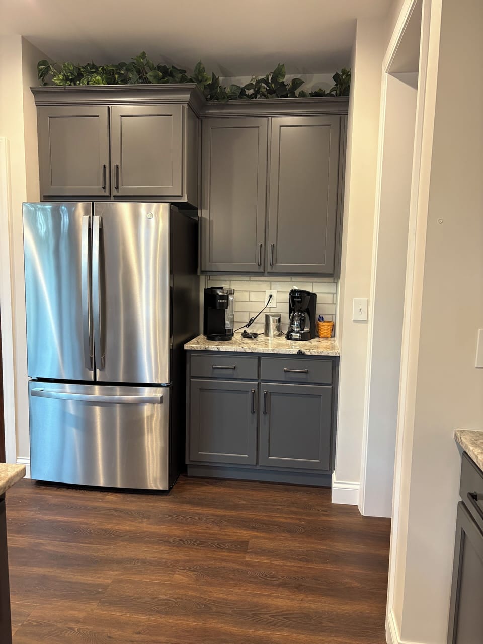 Kitchen refrigerator #1, k-duo plus pod and carafe and 12 cup coffee makers