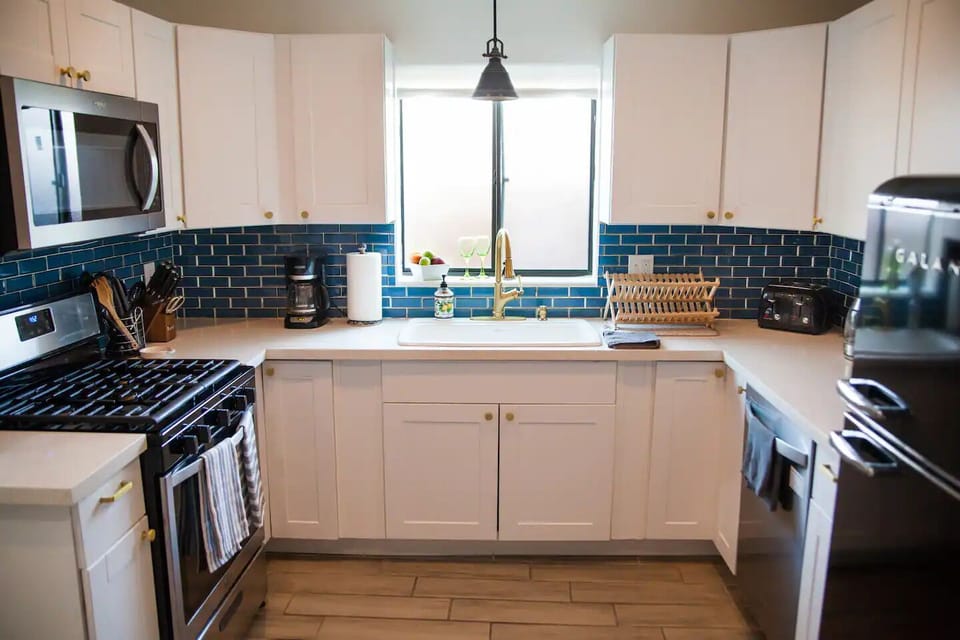 Enjoy cooking in a fully stocked kitchen, with a coffee bar and bistro table.