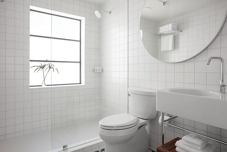 Refresh in a bright, spa-clean bath with fresh towels.