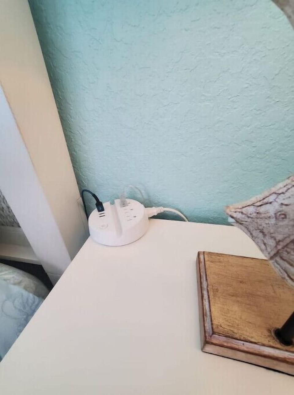 Convenient table top plugs in Primary bedroom with USB ports.