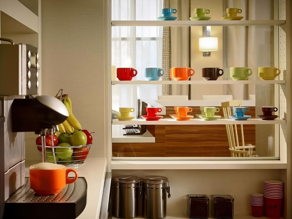 Fuel up easily with coffee, fruit, and convenient snack setup.