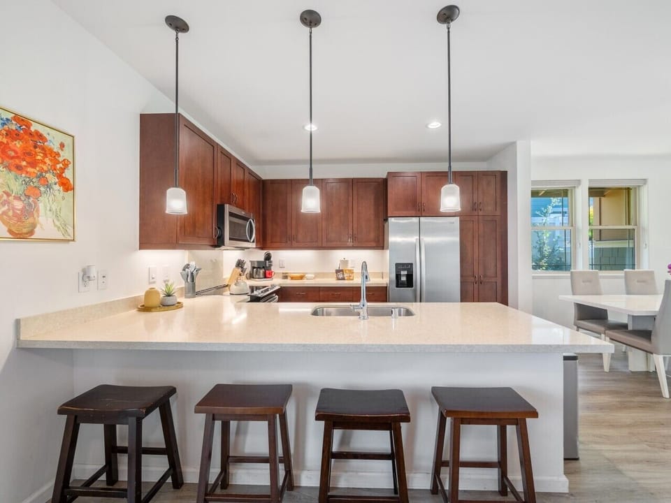 Counter seating for extra space to enjoy family meals