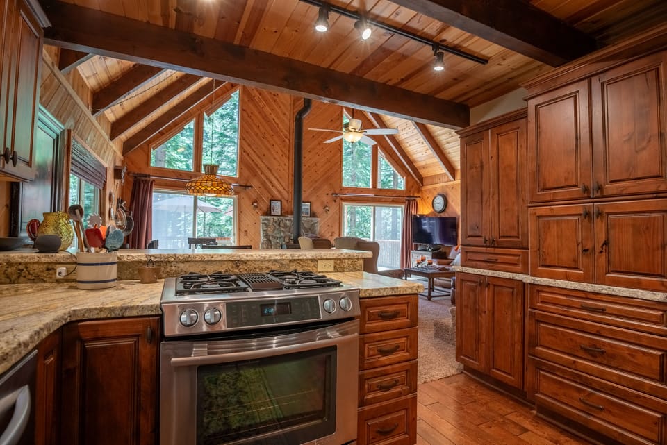 Kitchen opens up living and dining areas