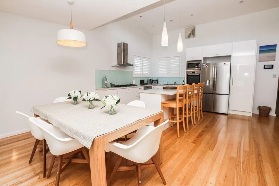 Open plan dining and kitchen.