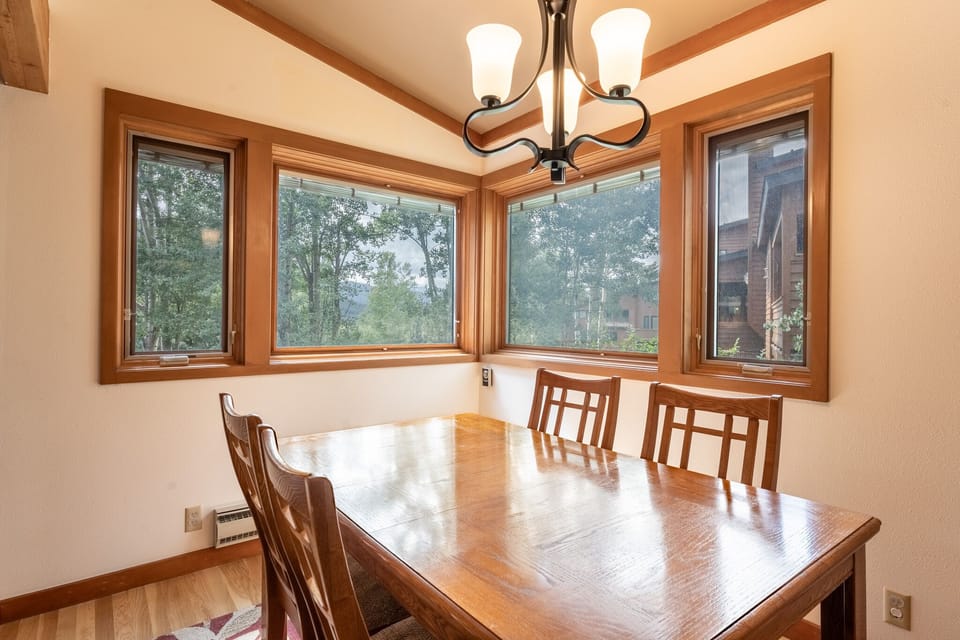 The dining area offers seating for six.