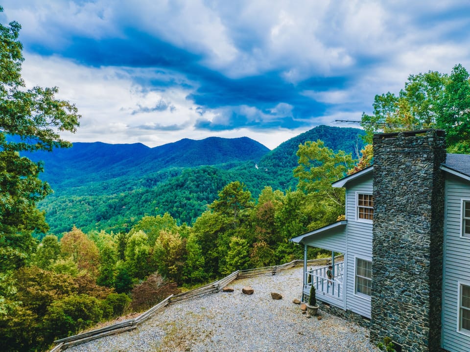 Stunning  panoramic views of mountains and valley.