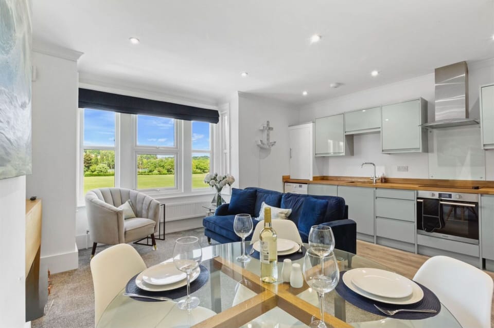 Open plan stylish kitchen and lounge