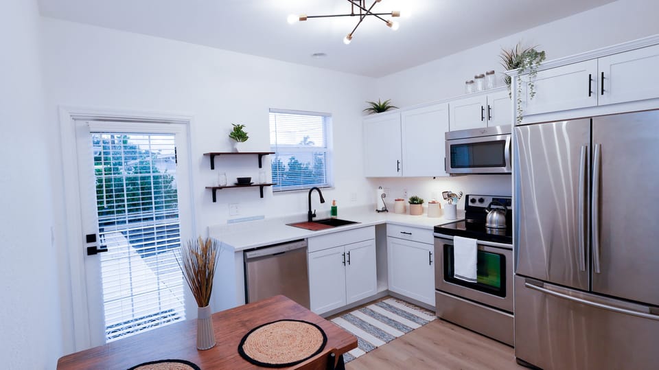 Kitchen with stainless steel appliances