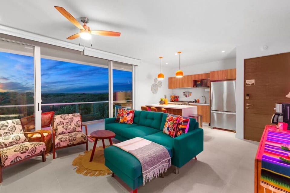 living room at sunset